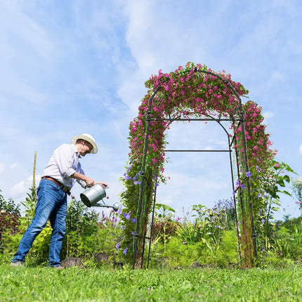 7.5 Feet Garden Arch Trellis with PE Coated Metal Structure - Black - Plant Supports