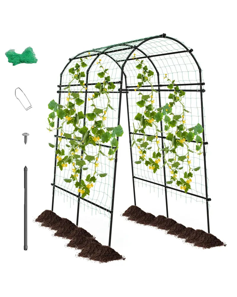 7.5 Feet Garden Arch Trellis with PE Coated Metal Structure - Black - Plant Supports