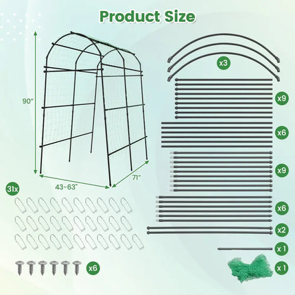 7.5 Feet Garden Arch Trellis with PE Coated Metal Structure - Black - Plant Supports