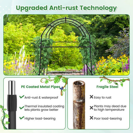 7.5 Feet Garden Arch Trellis with PE Coated Metal Structure - Black - Plant Supports