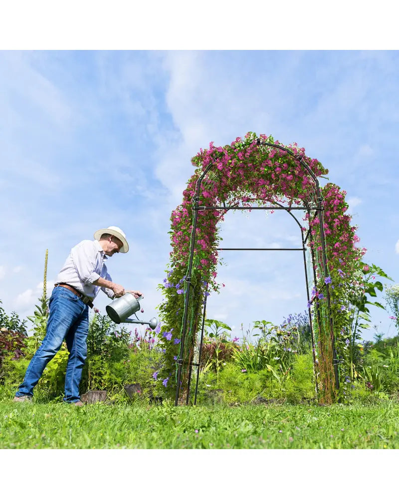 7.5 Feet Garden Arch Trellis with PE Coated Metal Structure - Black - Plant Supports