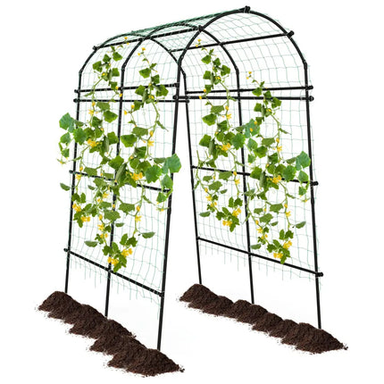 7.5 Feet Garden Arch Trellis with PE Coated Metal Structure - Black - Plant Supports
