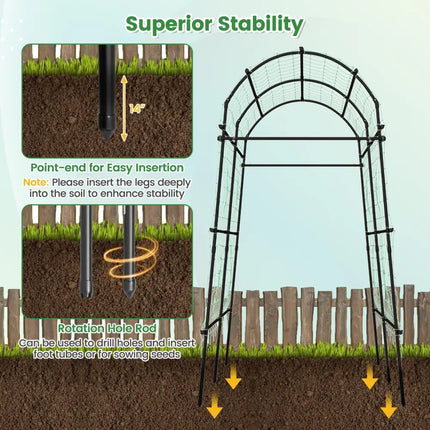 7.5 Feet Garden Arch Trellis with PE Coated Metal Structure - Black - Plant Supports