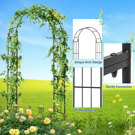 7.5 Feet Metal Garden Arch for Climbing Plants and Outdoor Garden Decor-Black - Black - Outdoor Decor