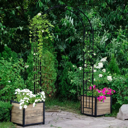 7.5 Feet Metal Garden Arch for Climbing Plants and Outdoor Garden Decor-Black - Black - Outdoor Decor