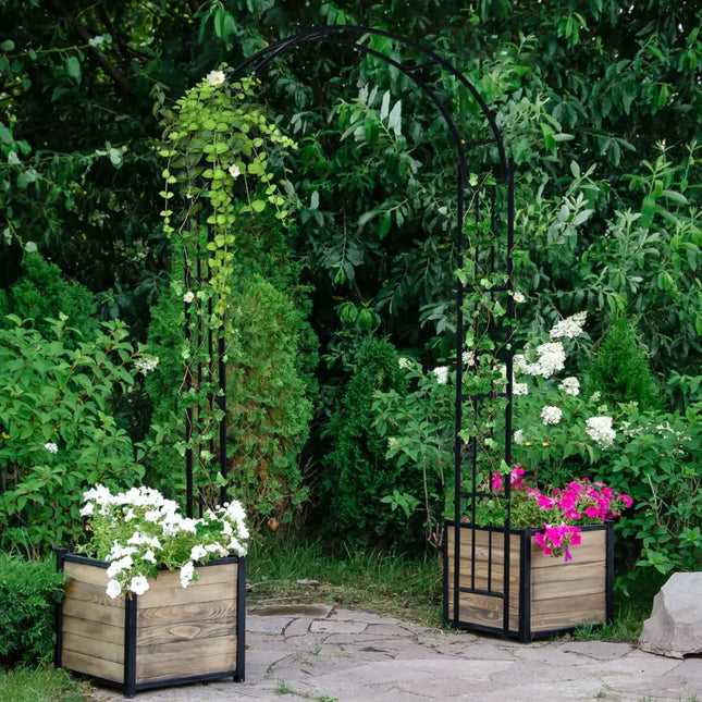 7.5 Feet Metal Garden Arch for Climbing Plants and Outdoor Garden Decor-Black - Black - Outdoor Decor