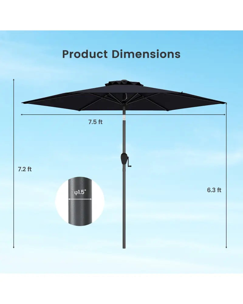 7.5 feet Outdoor Patio Heavy Duty Market Umbrella with Push Button Tilt-Black - Black - Outdoor Umbrellas