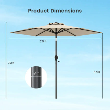 7.5 feet Outdoor Patio Heavy Duty Market Umbrella with Push Button Tilt-Beige - Beige - Outdoor Umbrellas