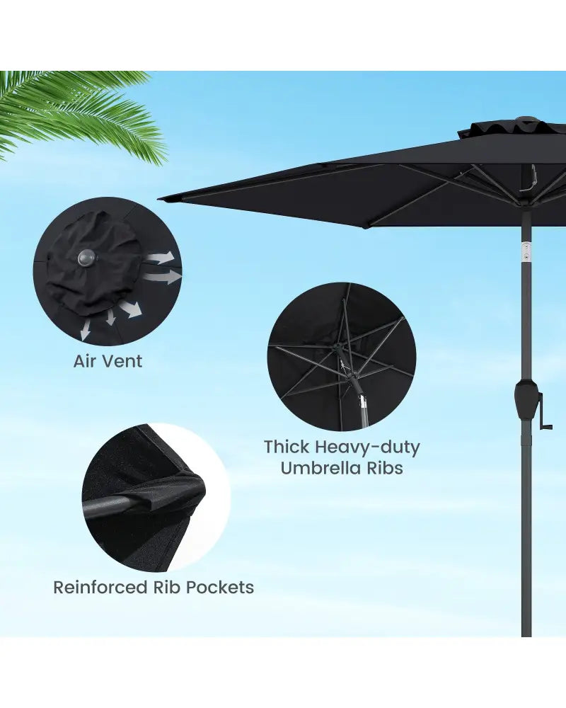 7.5 feet Outdoor Patio Heavy Duty Market Umbrella with Push Button Tilt-Black - Black - Outdoor Umbrellas
