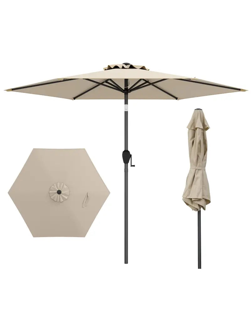 7.5 feet Outdoor Patio Heavy Duty Market Umbrella with Push Button Tilt-Beige - Beige - Outdoor Umbrellas