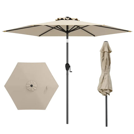 7.5 feet Outdoor Patio Heavy Duty Market Umbrella with Push Button Tilt-Beige - Beige - Outdoor Umbrellas