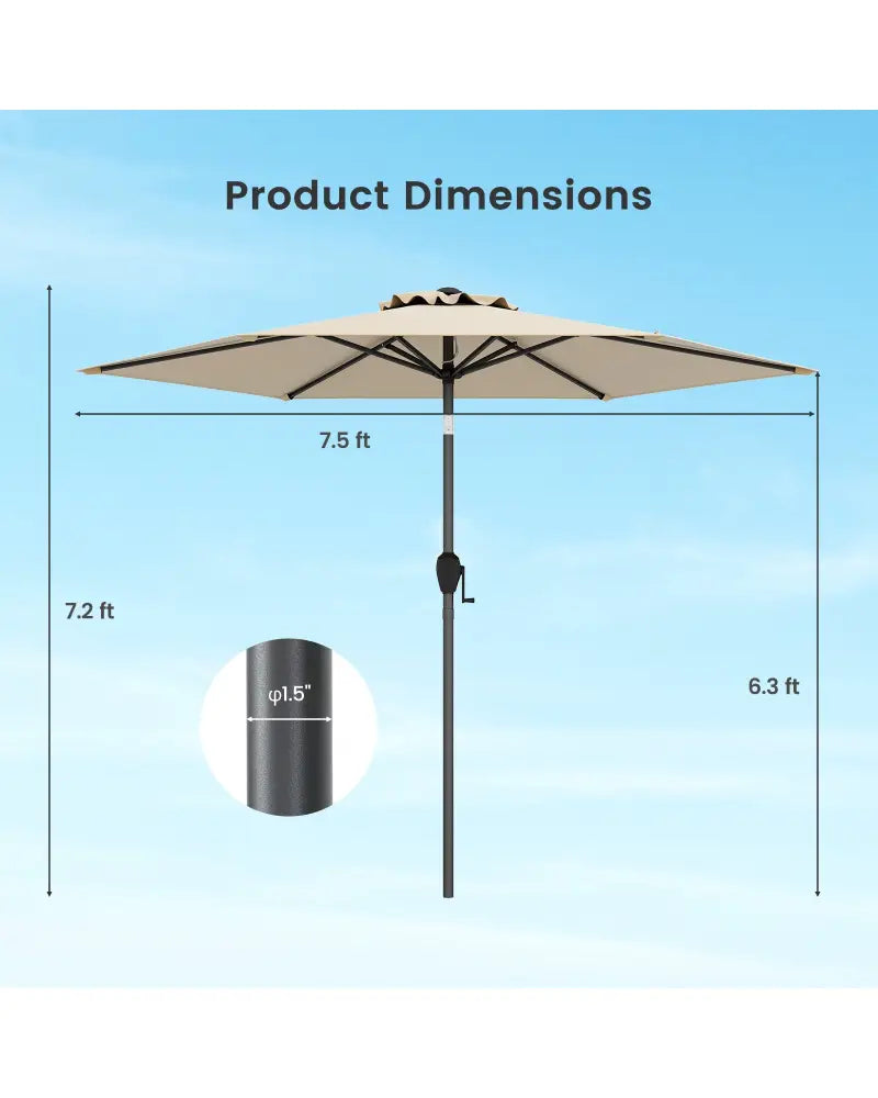 7.5 feet Outdoor Patio Heavy Duty Market Umbrella with Push Button Tilt-Beige - Beige - Outdoor Umbrellas