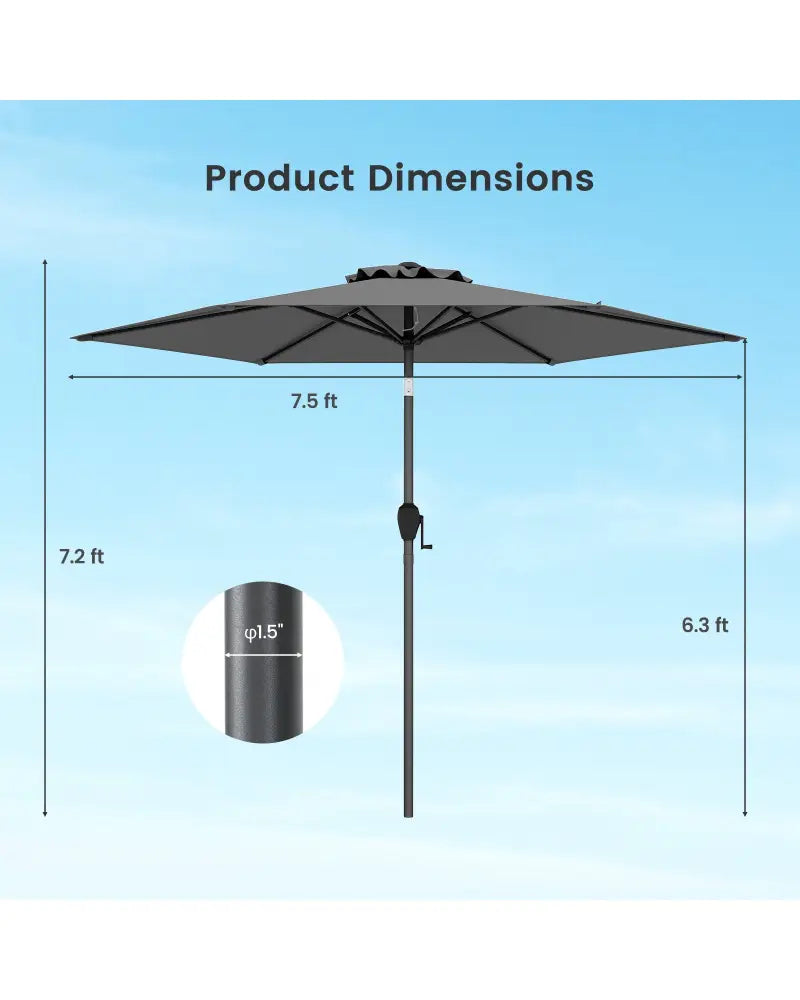 7.5 feet Outdoor Patio Heavy Duty Market Umbrella with Push Button Tilt-Gray - Gray - Outdoor Umbrellas