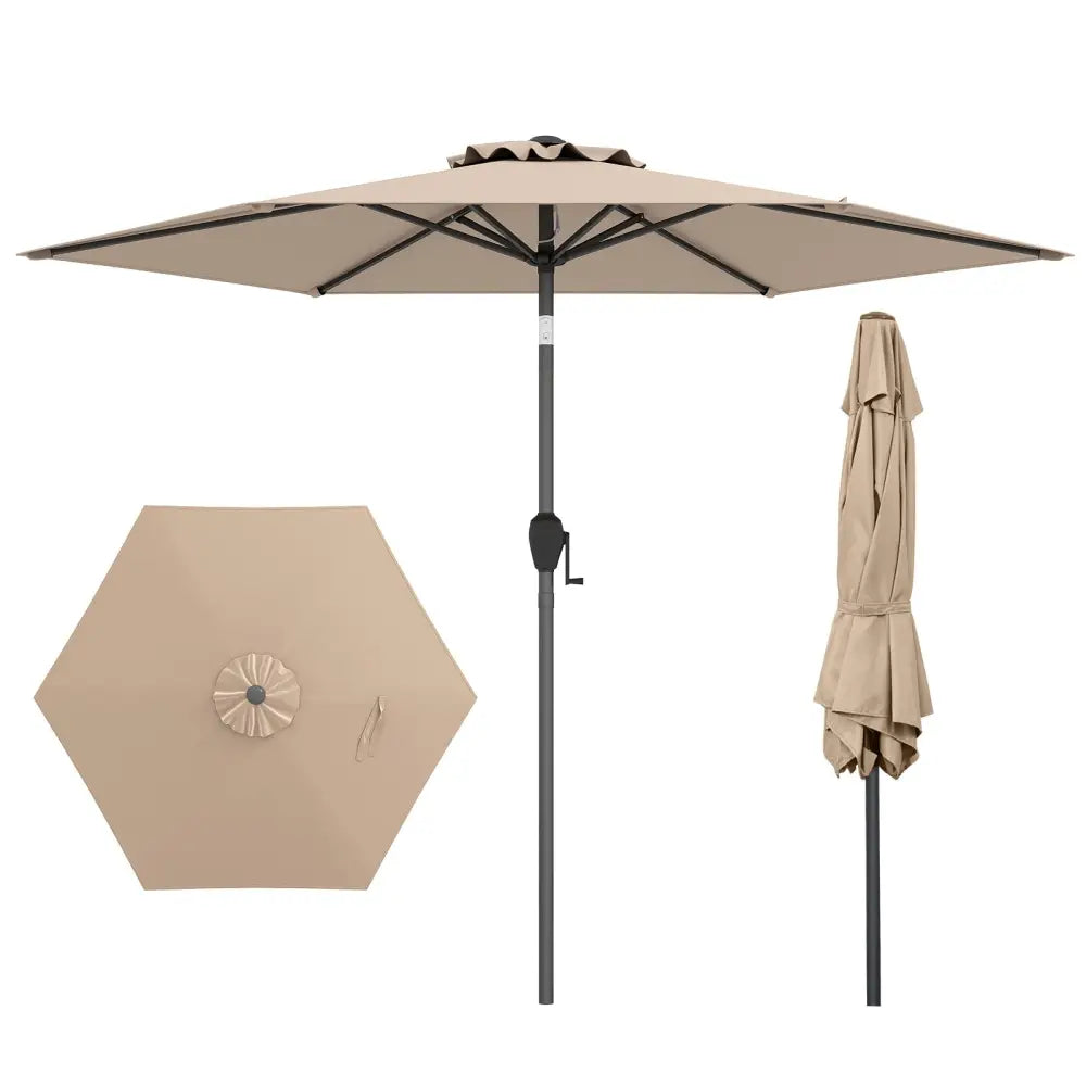 7.5 feet Outdoor Patio Heavy Duty Market Umbrella with Push Button Tilt-Tan - Tan - Outdoor Umbrellas