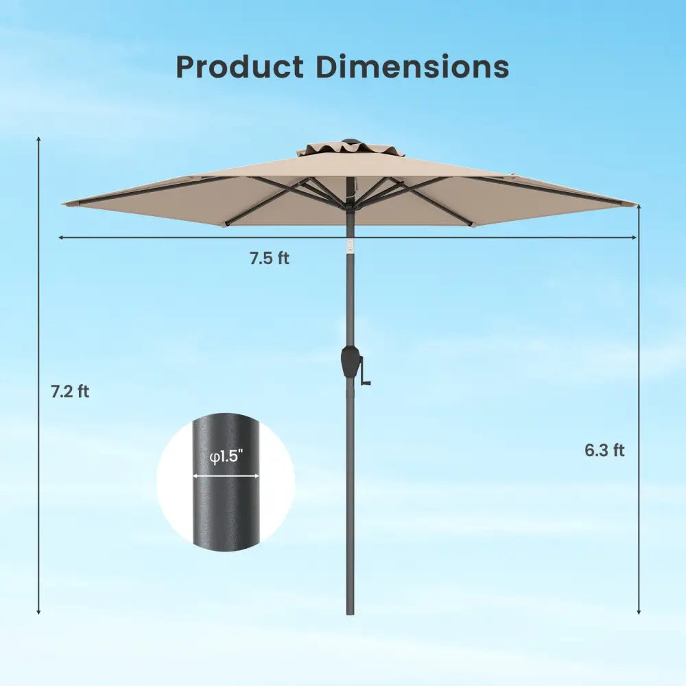 7.5 feet Outdoor Patio Heavy Duty Market Umbrella with Push Button Tilt-Tan - Tan - Outdoor Umbrellas