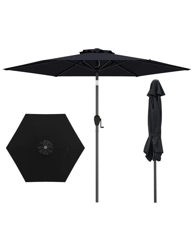 7.5 feet Outdoor Patio Heavy Duty Market Umbrella with Push Button Tilt-Black - Black - Outdoor Umbrellas
