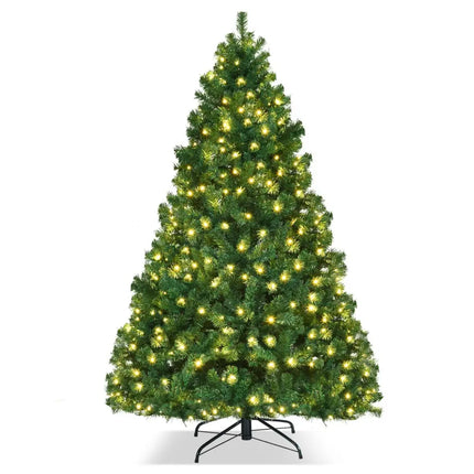 7.5 Feet PVC Artificial Christmas Tree with LED Lights-7.5 ft - Green - Christmas Tree