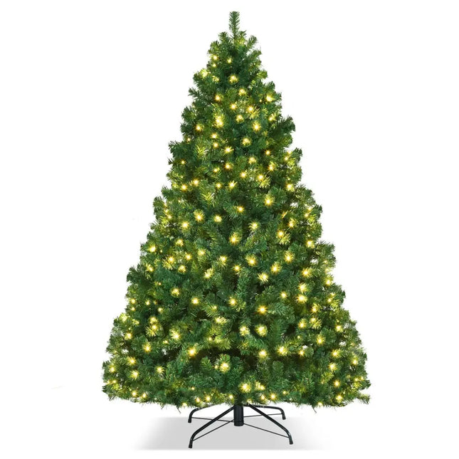 7.5 Feet PVC Artificial Christmas Tree with LED Lights-7.5 ft - Green - Christmas Tree