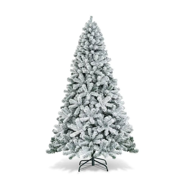 7.5 Feet Snow Flocked Hinged Artificial Christmas Tree without Lights - White - Christmas Tree