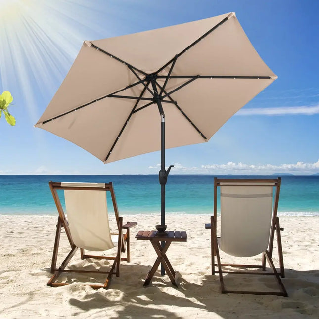 7.5 Feet Solar Powered Patio Umbrella with LED Lights and Crank Handle-Tan - Tan - Outdoor Umbrellas