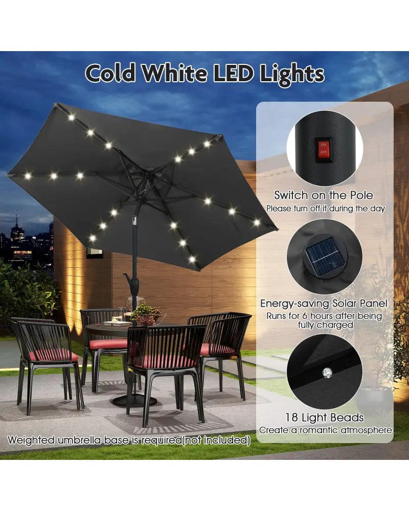 7.5 Feet Solar Powered Patio Umbrella with LED Lights and Crank Handle-Gray - Gray - Outdoor Umbrellas