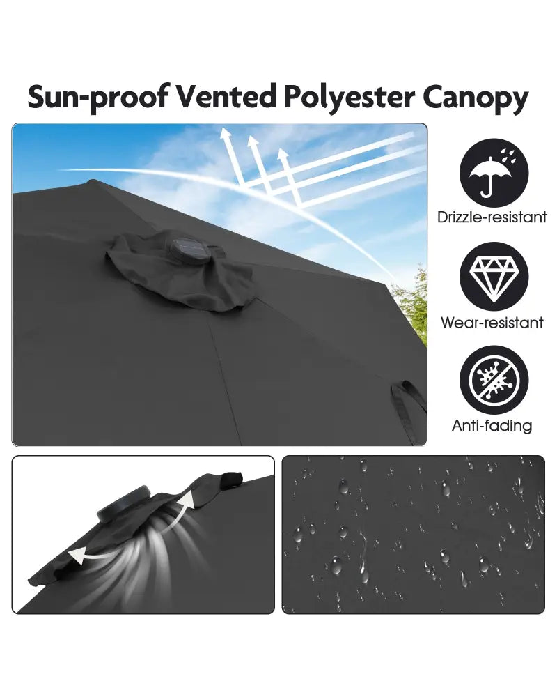 7.5 Feet Solar Powered Patio Umbrella with LED Lights and Crank Handle-Gray - Gray - Outdoor Umbrellas