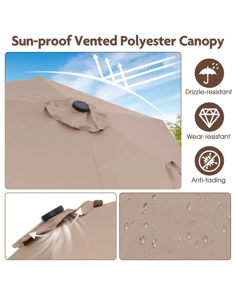 7.5 Feet Solar Powered Patio Umbrella with LED Lights and Crank Handle-Tan - Tan - Outdoor Umbrellas