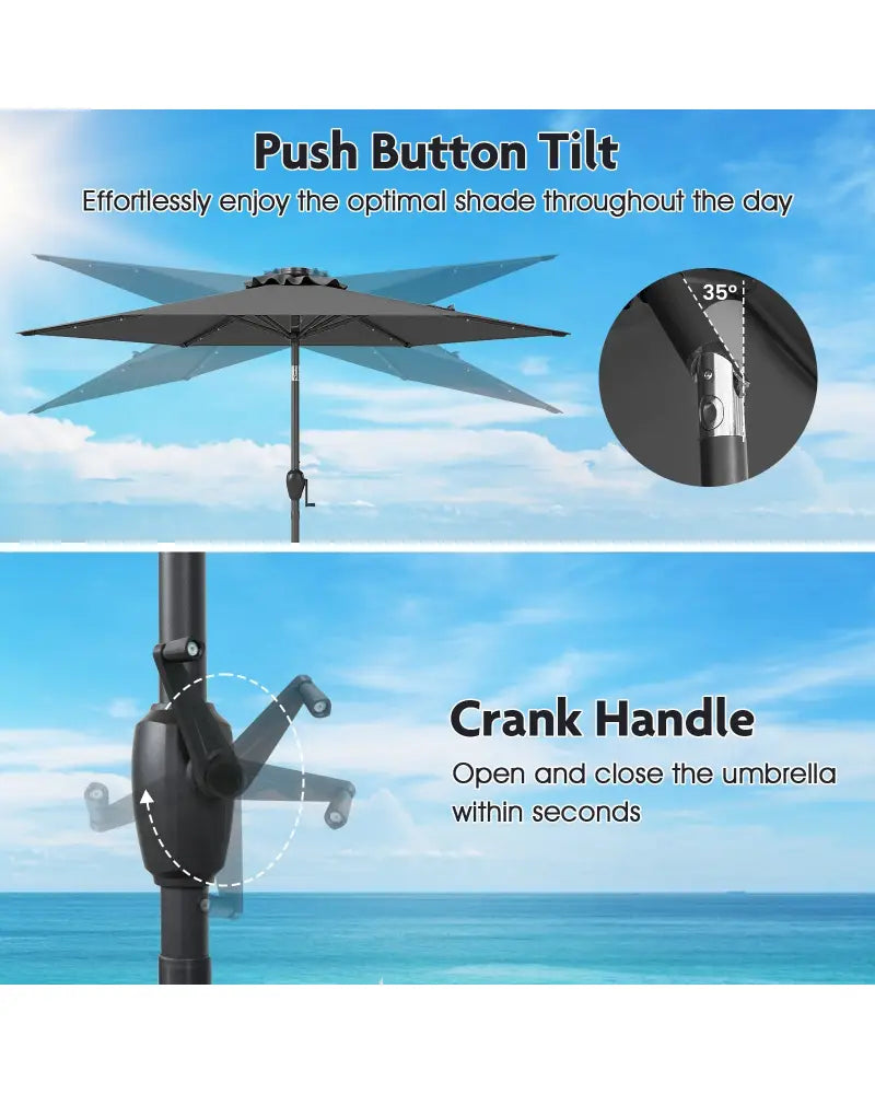 7.5 Feet Solar Powered Patio Umbrella with LED Lights and Crank Handle-Gray - Gray - Outdoor Umbrellas