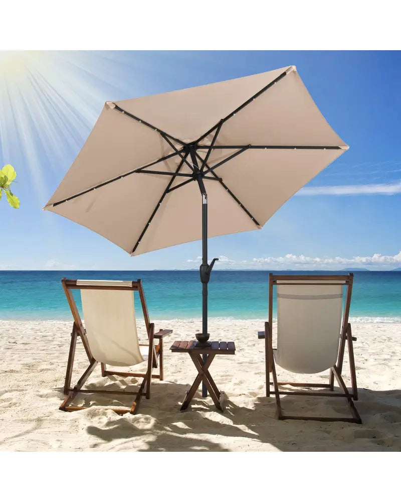 7.5 Feet Solar Powered Patio Umbrella with LED Lights and Crank Handle-Tan - Tan - Outdoor Umbrellas