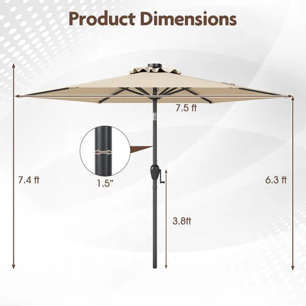 7.5 Feet Solar Powered Patio Umbrella with LED Lights and Crank Handle-Beige - Beige - Outdoor Umbrellas