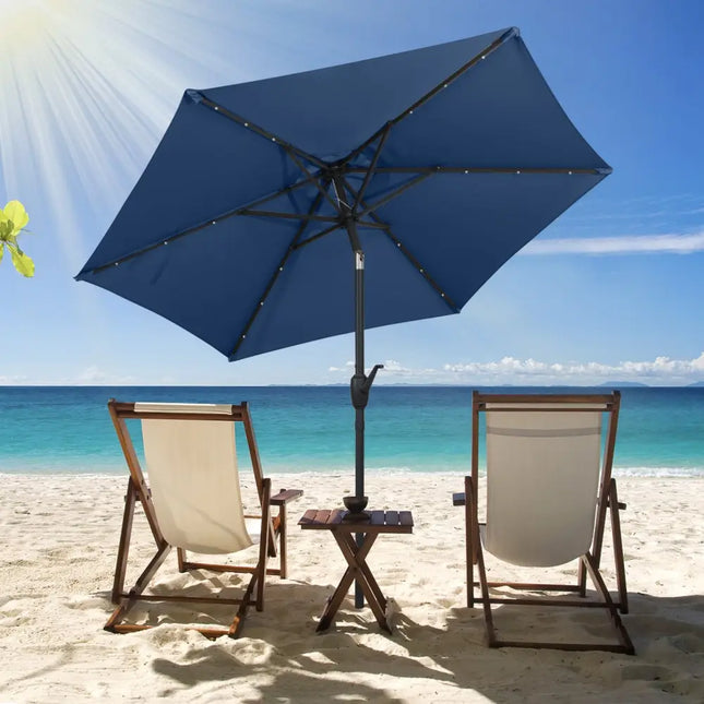 7.5 Feet Solar Powered Patio Umbrella with LED Lights and Crank Handle-Navy - Navy - Outdoor Umbrellas