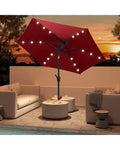 7.5 Feet Solar Powered Patio Umbrella with LED Lights and Crank Handle-Burgundy - Burgundy - Outdoor Umbrellas