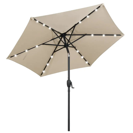 7.5 Feet Solar Powered Patio Umbrella with LED Lights and Crank Handle-Beige - Beige - Outdoor Umbrellas
