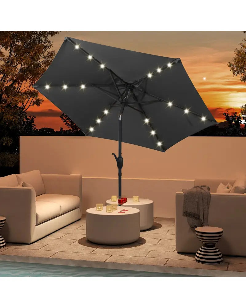 7.5 Feet Solar Powered Patio Umbrella with LED Lights and Crank Handle-Gray - Gray - Outdoor Umbrellas