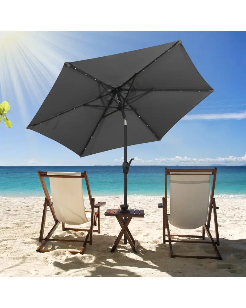 7.5 Feet Solar Powered Patio Umbrella with LED Lights and Crank Handle-Gray - Gray - Outdoor Umbrellas