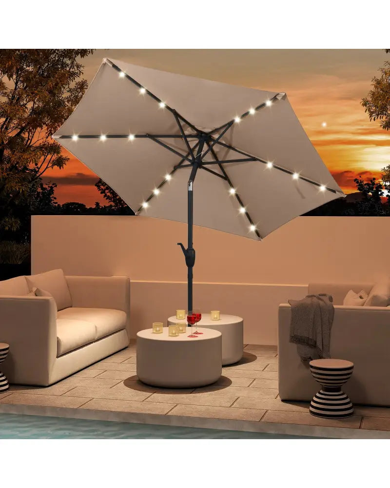 7.5 Feet Solar Powered Patio Umbrella with LED Lights and Crank Handle-Tan - Tan - Outdoor Umbrellas