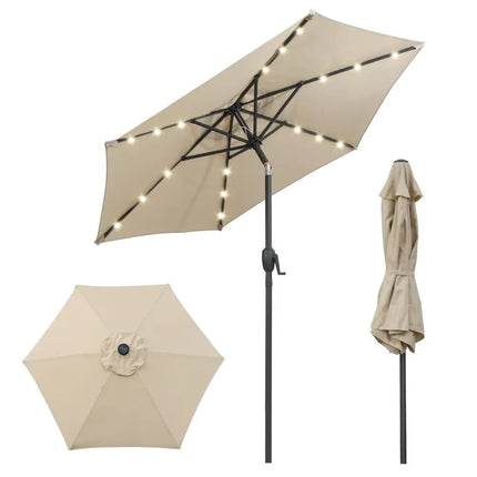 7.5 Feet Solar Powered Patio Umbrella with LED Lights and Crank Handle-Beige - Beige - Outdoor Umbrellas