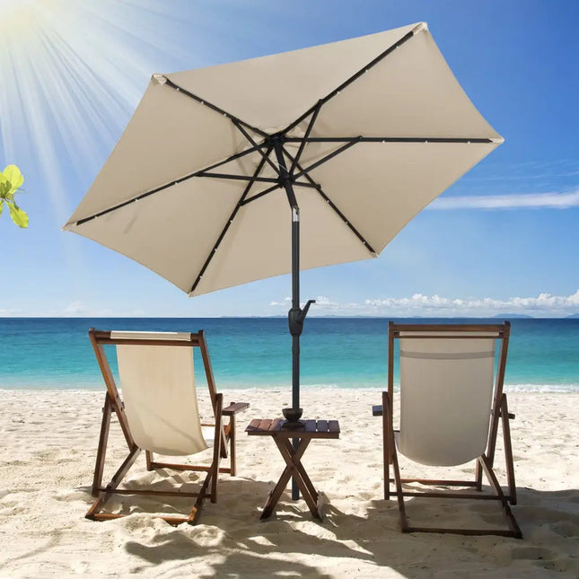 7.5 Feet Solar Powered Patio Umbrella with LED Lights and Crank Handle-Beige - Beige - Outdoor Umbrellas