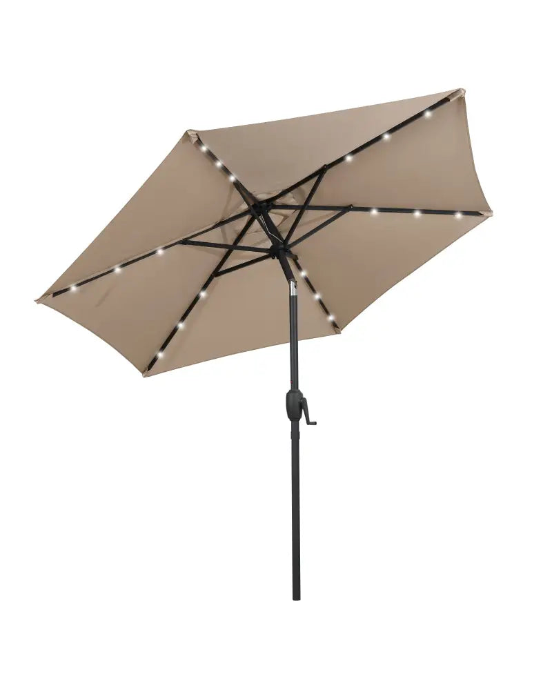 7.5 Feet Solar Powered Patio Umbrella with LED Lights and Crank Handle-Tan - Tan - Outdoor Umbrellas