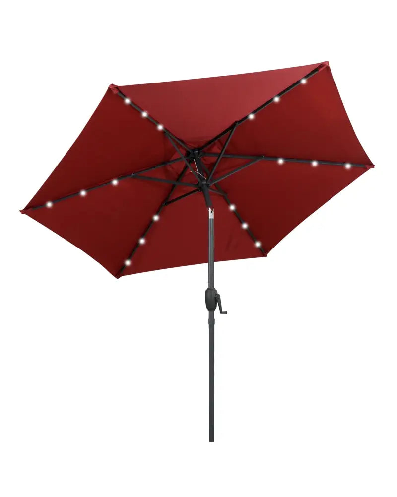 7.5 Feet Solar Powered Patio Umbrella with LED Lights and Crank Handle-Burgundy - Burgundy - Outdoor Umbrellas