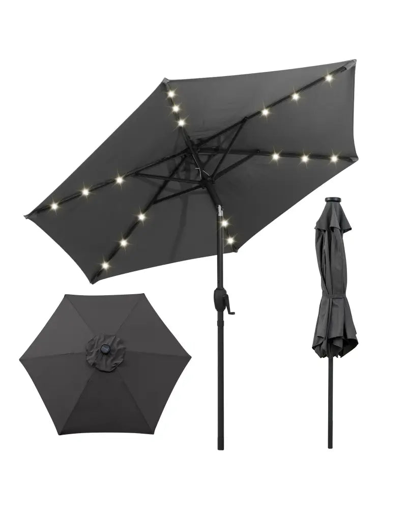 7.5 Feet Solar Powered Patio Umbrella with LED Lights and Crank Handle-Gray - Gray - Outdoor Umbrellas