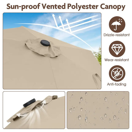 7.5 Feet Solar Powered Patio Umbrella with LED Lights and Crank Handle-Beige - Beige - Outdoor Umbrellas