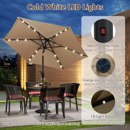 7.5 Feet Solar Powered Patio Umbrella with LED Lights and Crank Handle-Beige - Beige - Outdoor Umbrellas