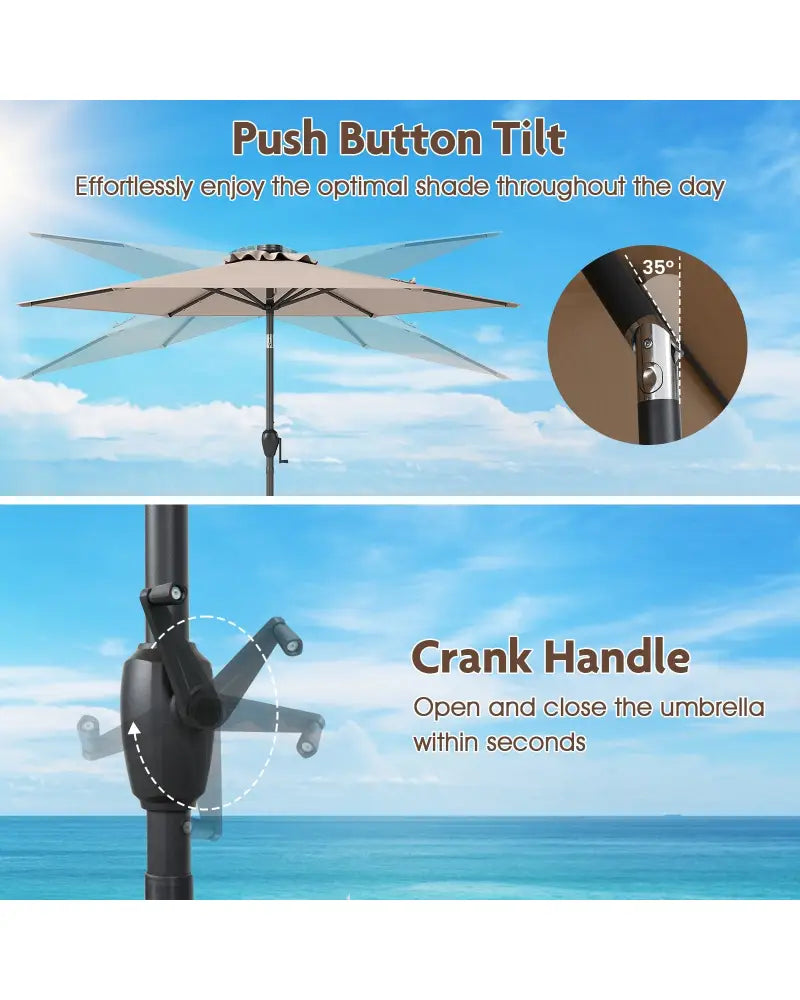 7.5 Feet Solar Powered Patio Umbrella with LED Lights and Crank Handle-Tan - Tan - Outdoor Umbrellas