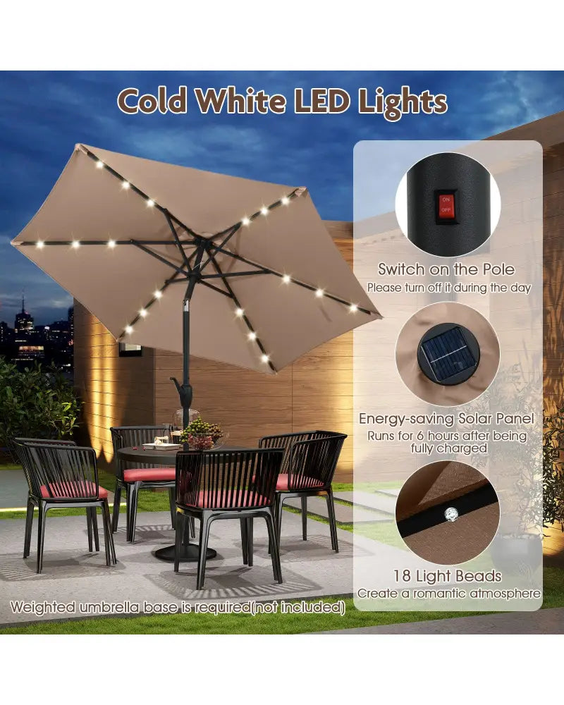 7.5 Feet Solar Powered Patio Umbrella with LED Lights and Crank Handle-Tan - Tan - Outdoor Umbrellas