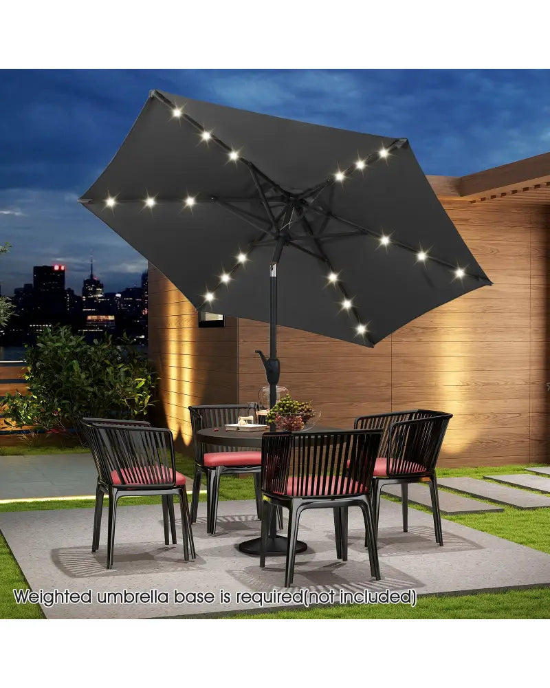7.5 Feet Solar Powered Patio Umbrella with LED Lights and Crank Handle-Gray - Gray - Outdoor Umbrellas