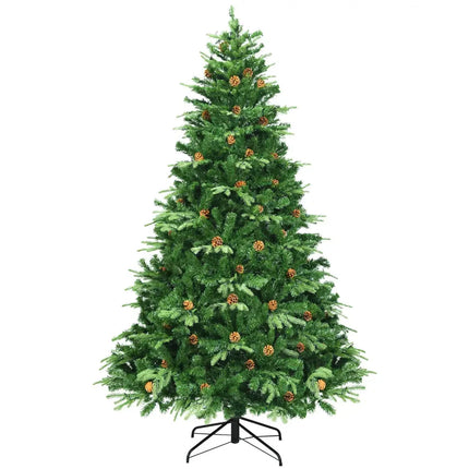 7.5 ft Artificial Christmas Tree with LED Lights and Pine Cones - Green - Christmas Tree