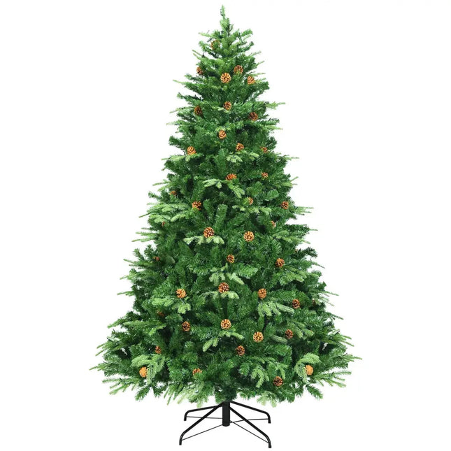 7.5 ft Artificial Christmas Tree with LED Lights and Pine Cones - Green - Christmas Tree