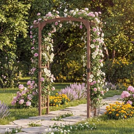 7.5 Ft Garden Arch Wooden Arbor Outdoor Wood Trellis for Climbing Plants-Rustic Brown - Rustic Brown - Outdoor Decor