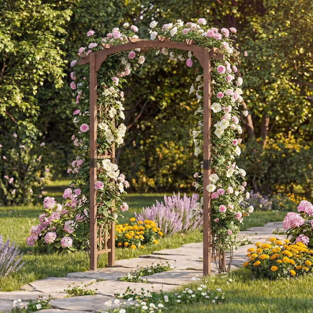 7.5 Ft Garden Arch Wooden Arbor Outdoor Wood Trellis for Climbing Plants-Rustic Brown - Rustic Brown - Outdoor Decor